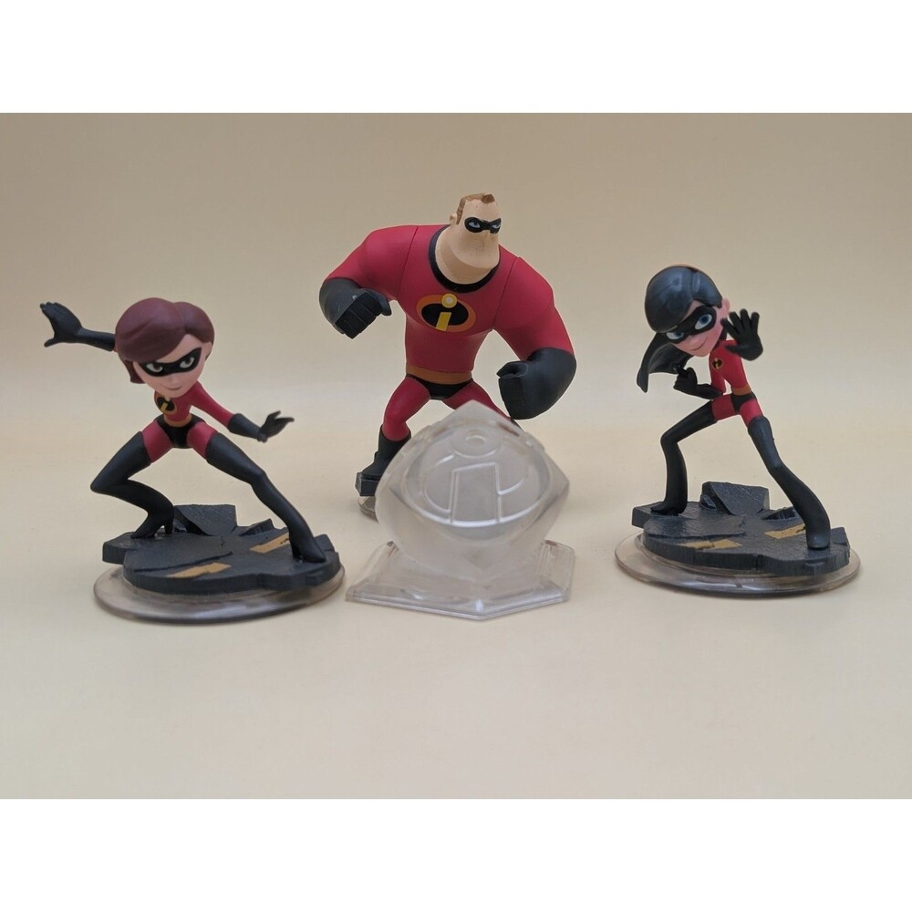 Disney Infinity 1.0 The Incredibles Lot of 3 Figures & Crystal Playset Piece